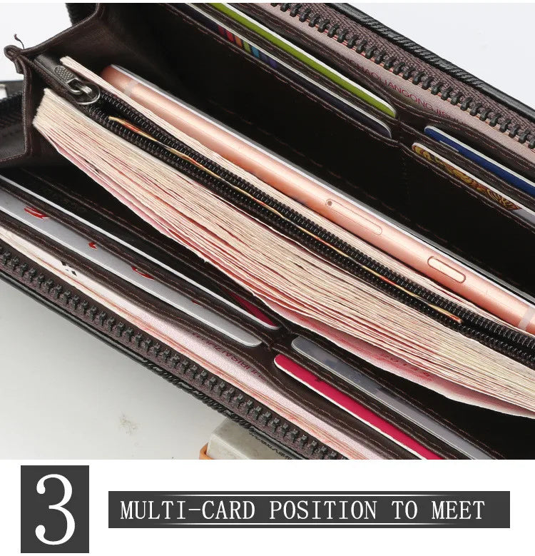 Fashion Men's Long Wallet Zipper Handbag Men's Money Clip Business Casual Large Capacity Soft Leather ID Card Wallet Phone Case