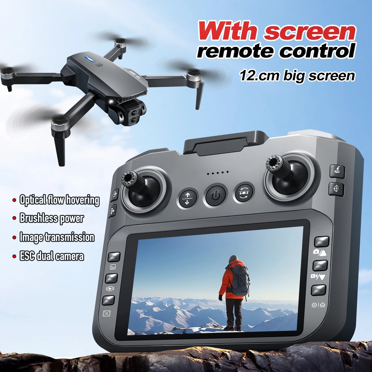 Black E88E99 GT Lighting Big Screen Control Mini Drone Dual Camera Optical Flow Fixed Height HD Aerial Photography Quadcopter