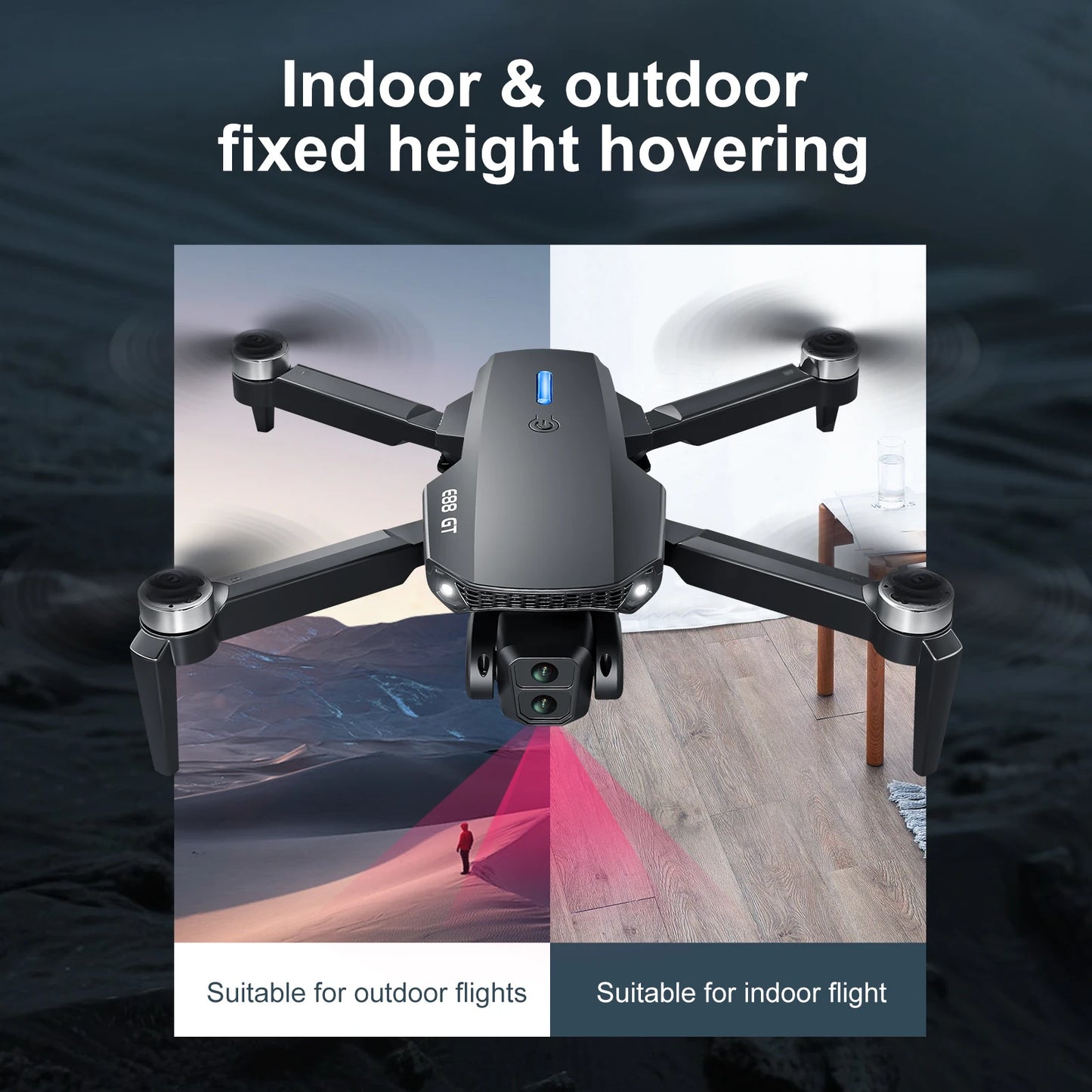 Black E88E99 GT Lighting Big Screen Control Mini Drone Dual Camera Optical Flow Fixed Height HD Aerial Photography Quadcopter