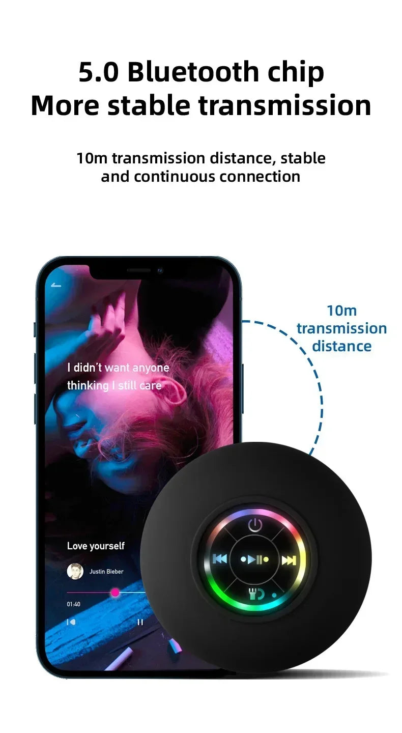Portable Bluetooth Speaker – LED, IPX4 Waterproof, Large Suction Cup