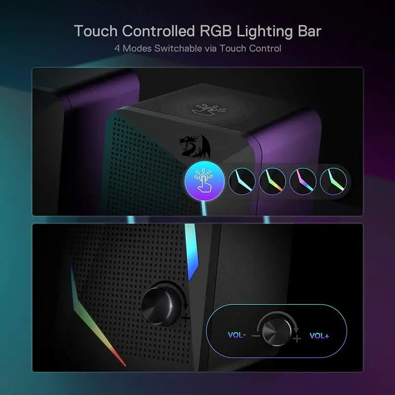 Redragon Speakers – GS510 RGB 2.0 Stereo, LED Lights, PC Desktop Black