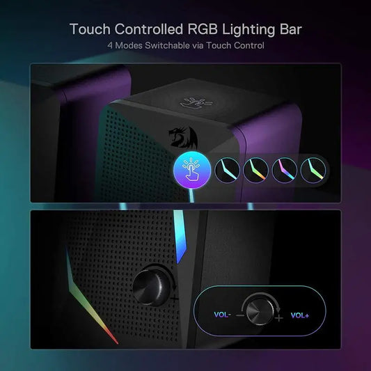 Redragon Speakers – GS510 RGB 2.0 Stereo, LED Lights, PC Desktop Black