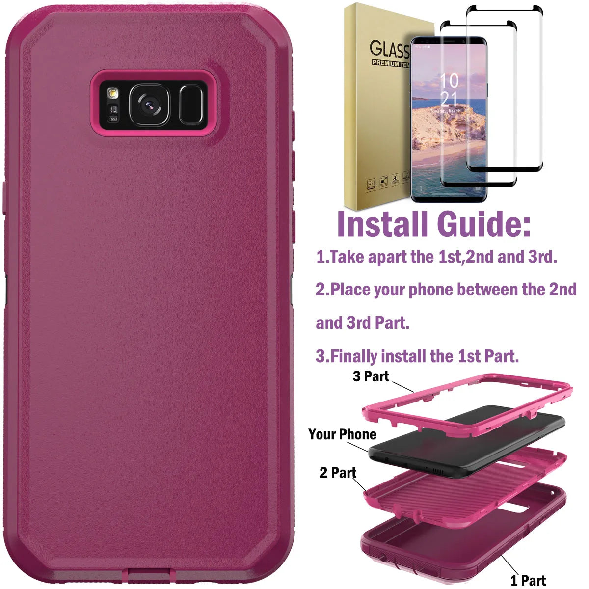 For Samsung Galaxy S8 S8 Plus Rugged Phone Case Shockproof Cover And 2pcs Tempered Glass Screen Protectors Case Friendly Clear