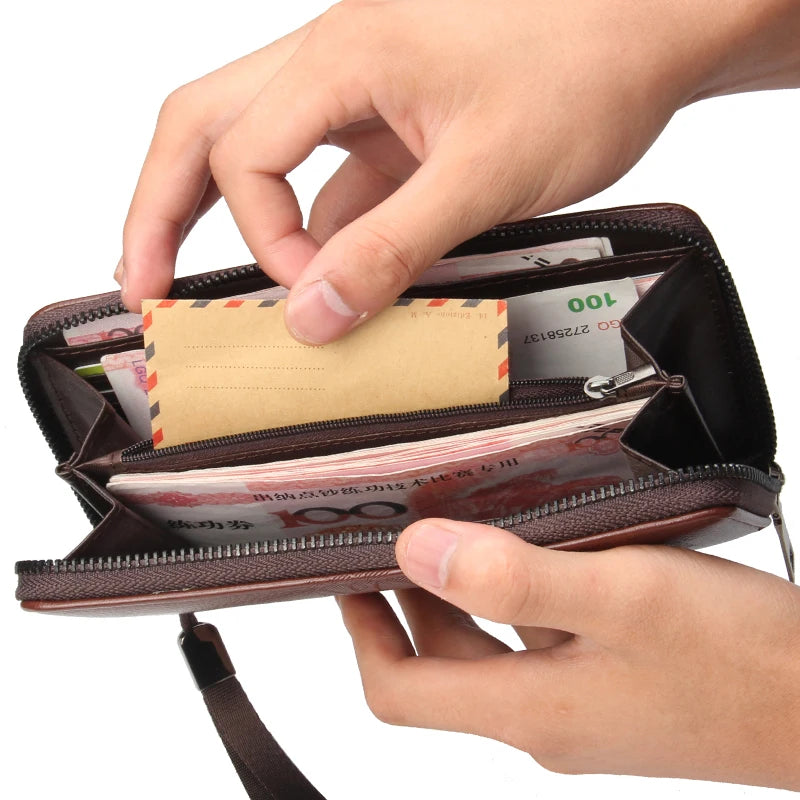Fashion Men's Long Wallet Zipper Handbag Men's Money Clip Business Casual Large Capacity Soft Leather ID Card Wallet Phone Case