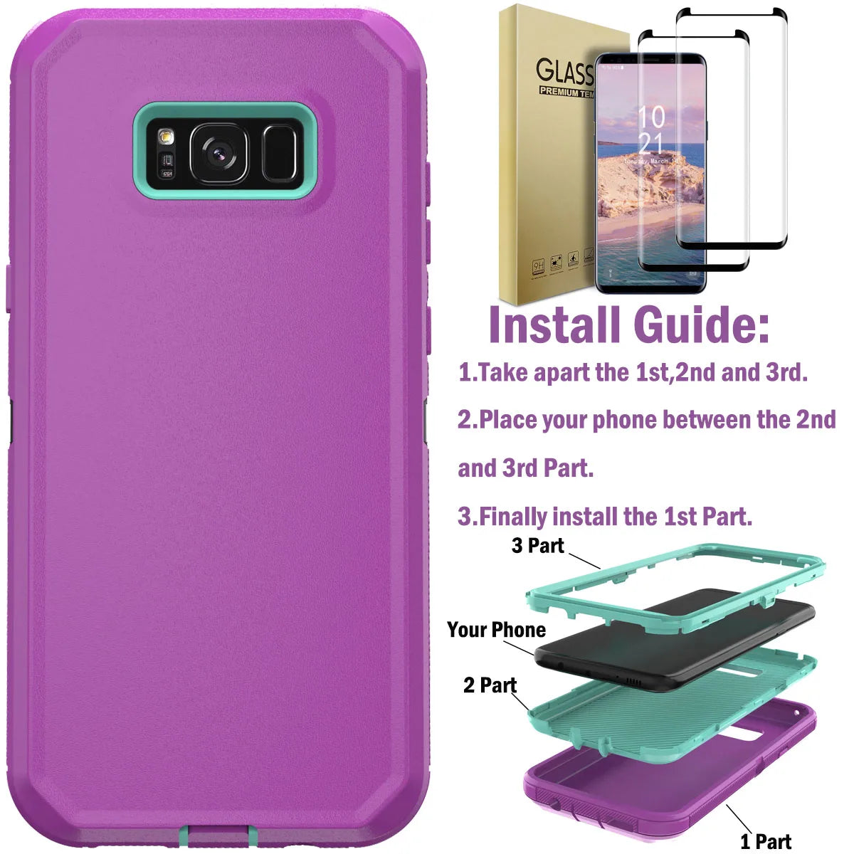 For Samsung Galaxy S8 S8 Plus Rugged Phone Case Shockproof Cover And 2pcs Tempered Glass Screen Protectors Case Friendly Clear