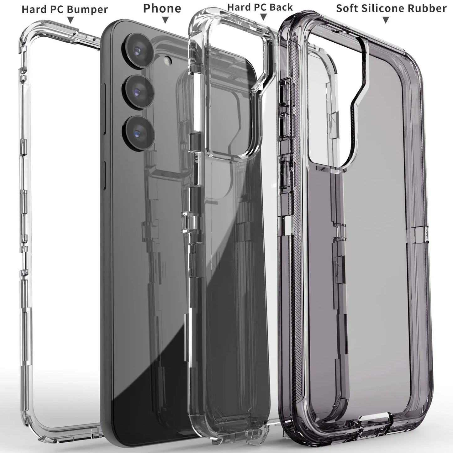 For Samsung Galaxy S23 S23 Plus S23 Ultra Crystal Clear Phone Case Shockproof Cover And 2pcs Tempered Glass Screen Protectors