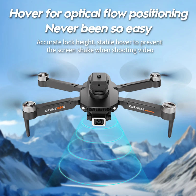 Mini Drone E88S 4k HD Dual Camera Foldable 360° Obstacle Avoidance WIFI FPV Brushless Quadcopter Helicopter Kids Toys Tarmac Pad