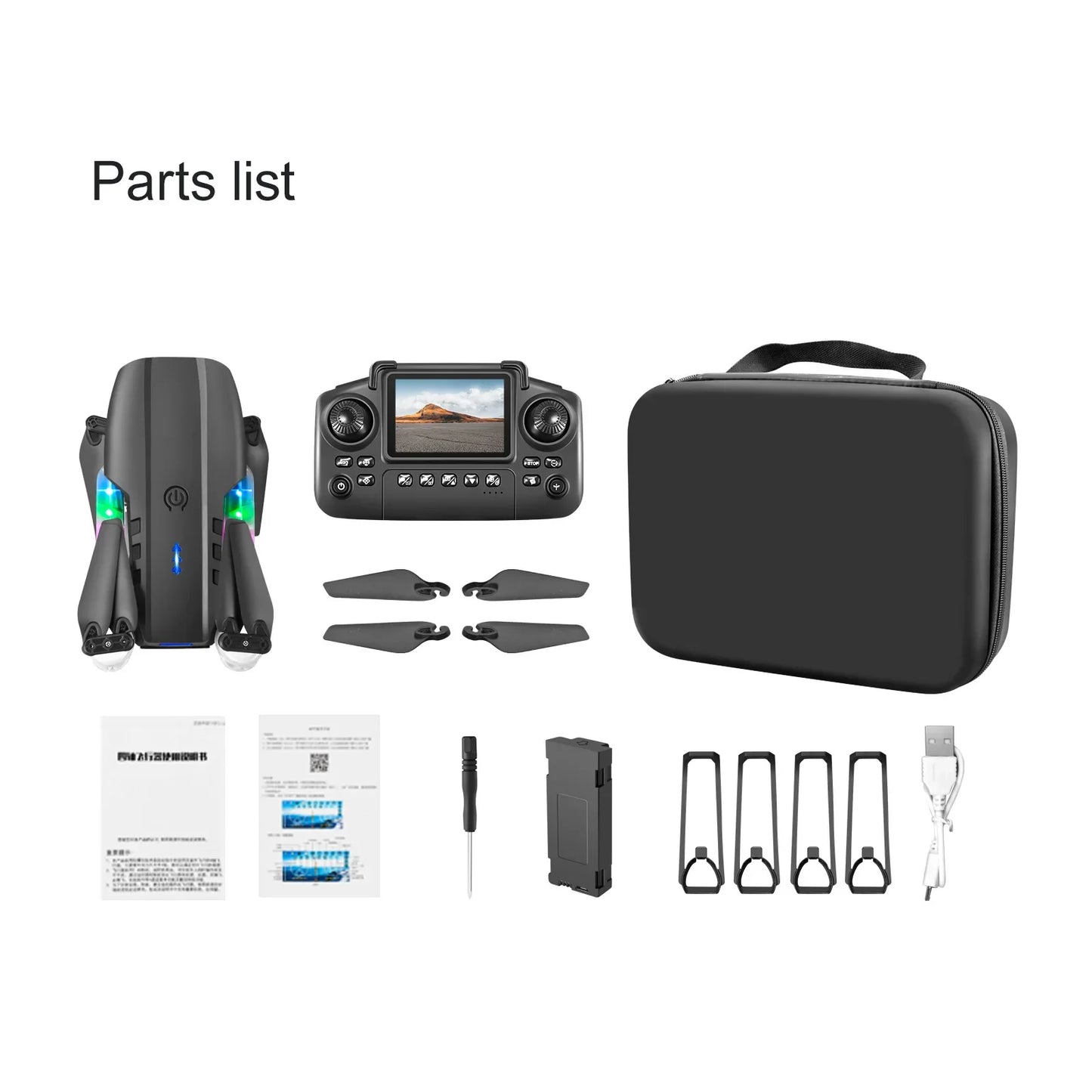 Black E88E99 GT Lighting Big Screen Control Mini Drone Dual Camera Optical Flow Fixed Height HD Aerial Photography Quadcopter