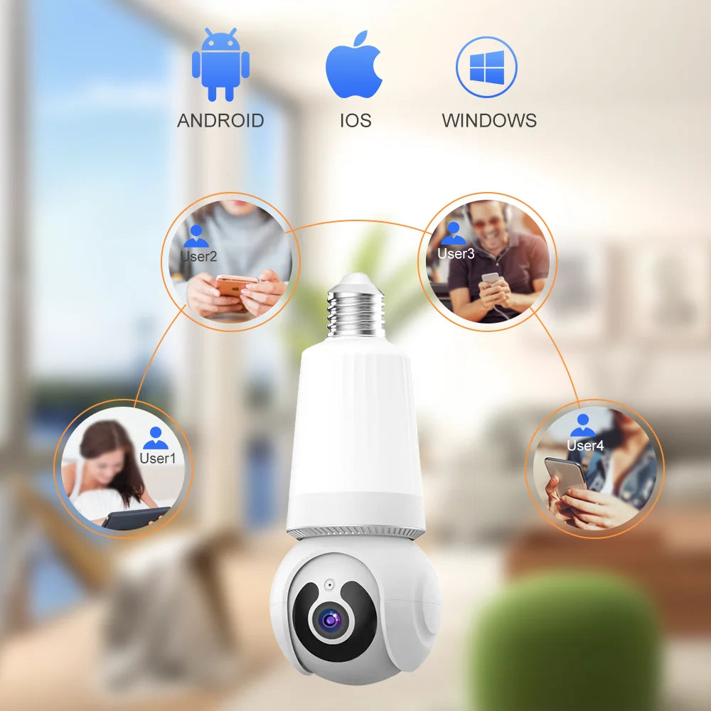 8MP E27 Bulb Camera - WiFi PTZ, 10X Zoom, AI Tracking, Night Vision