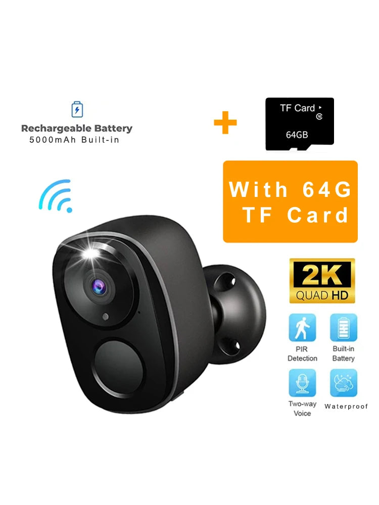 HEIYOUCAM 2K Wireless Outdoor Camera – Battery, Night Vision, Alexa, Black