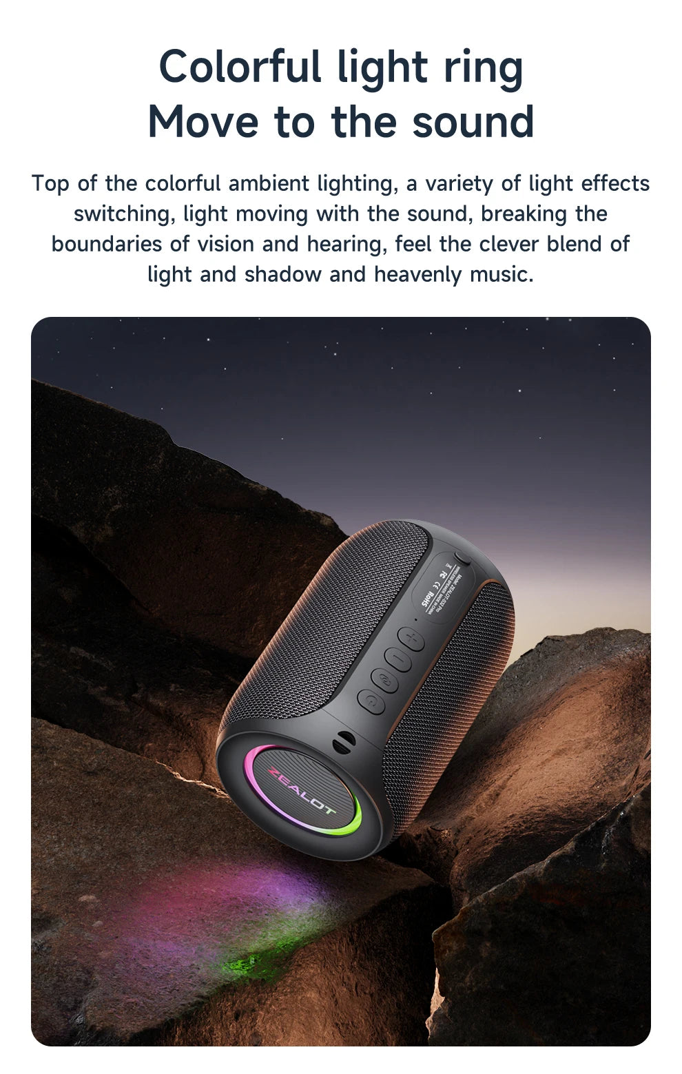 Zealot Speaker – S32PRO Bass Bluetooth, Waterproof LED Outdoor Black