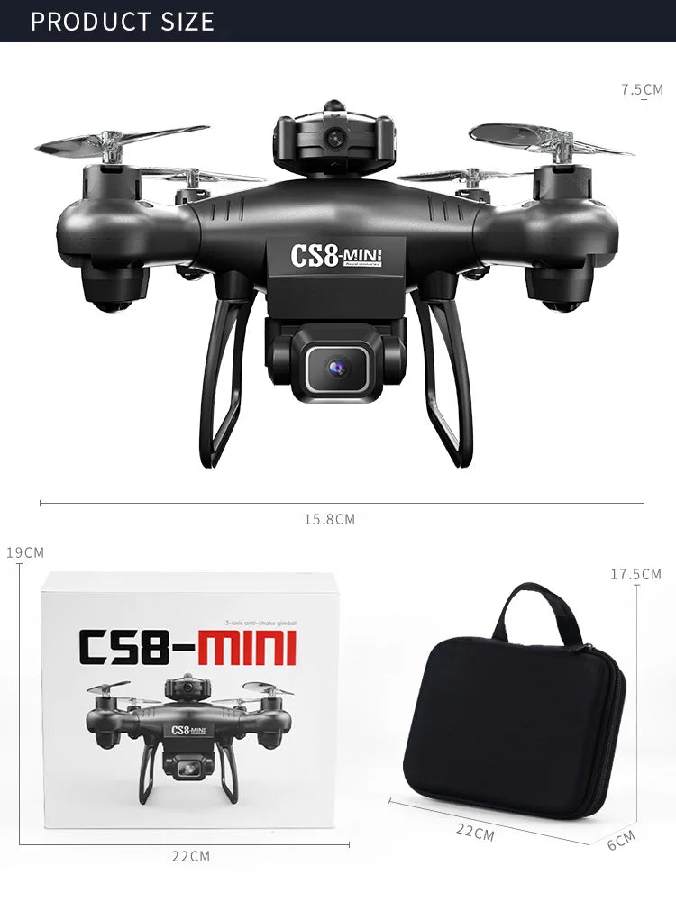 CS8 MINI FPV Drone – 4K HD Dual Cam, Obstacle Avoidance, Beginner, Black