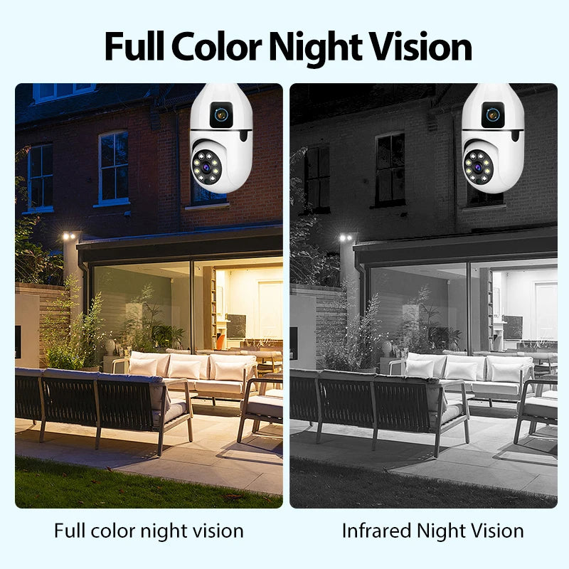 4MP E27 Bulb Camera - Dual Lens, 360° PTZ, WiFi, Night Vision, Two-Way Audio