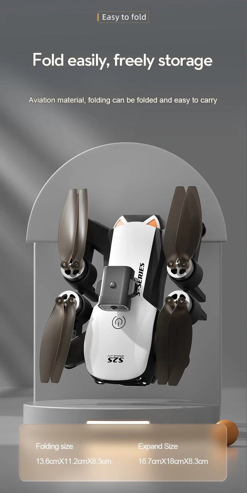 S2S Mini Drone – 4K/8K HD Camera, Brushless Motor, Foldable, Black