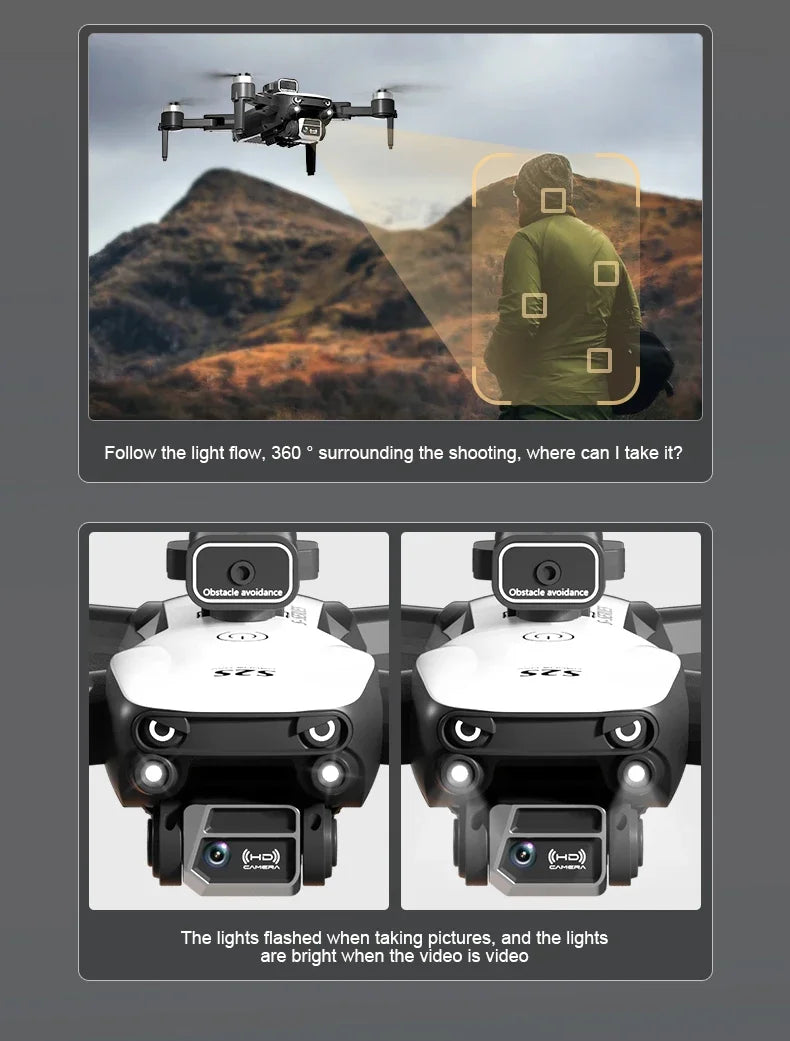 S2S Mini Drone – 4K/8K HD Camera, Brushless Motor, Foldable, Black