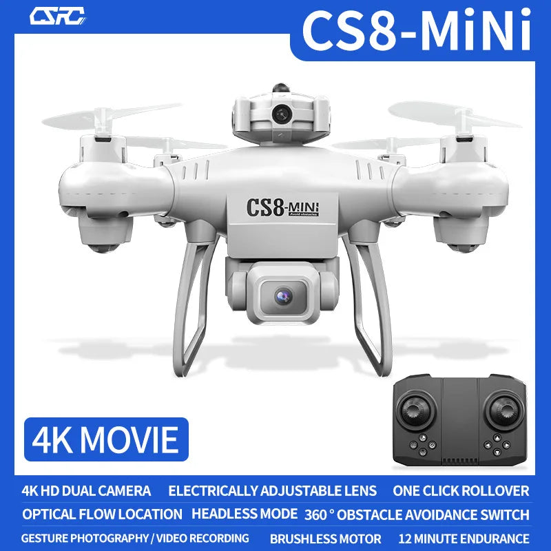 CS8 MINI FPV Drone – 4K HD Dual Cam, Obstacle Avoidance, Beginner, Black