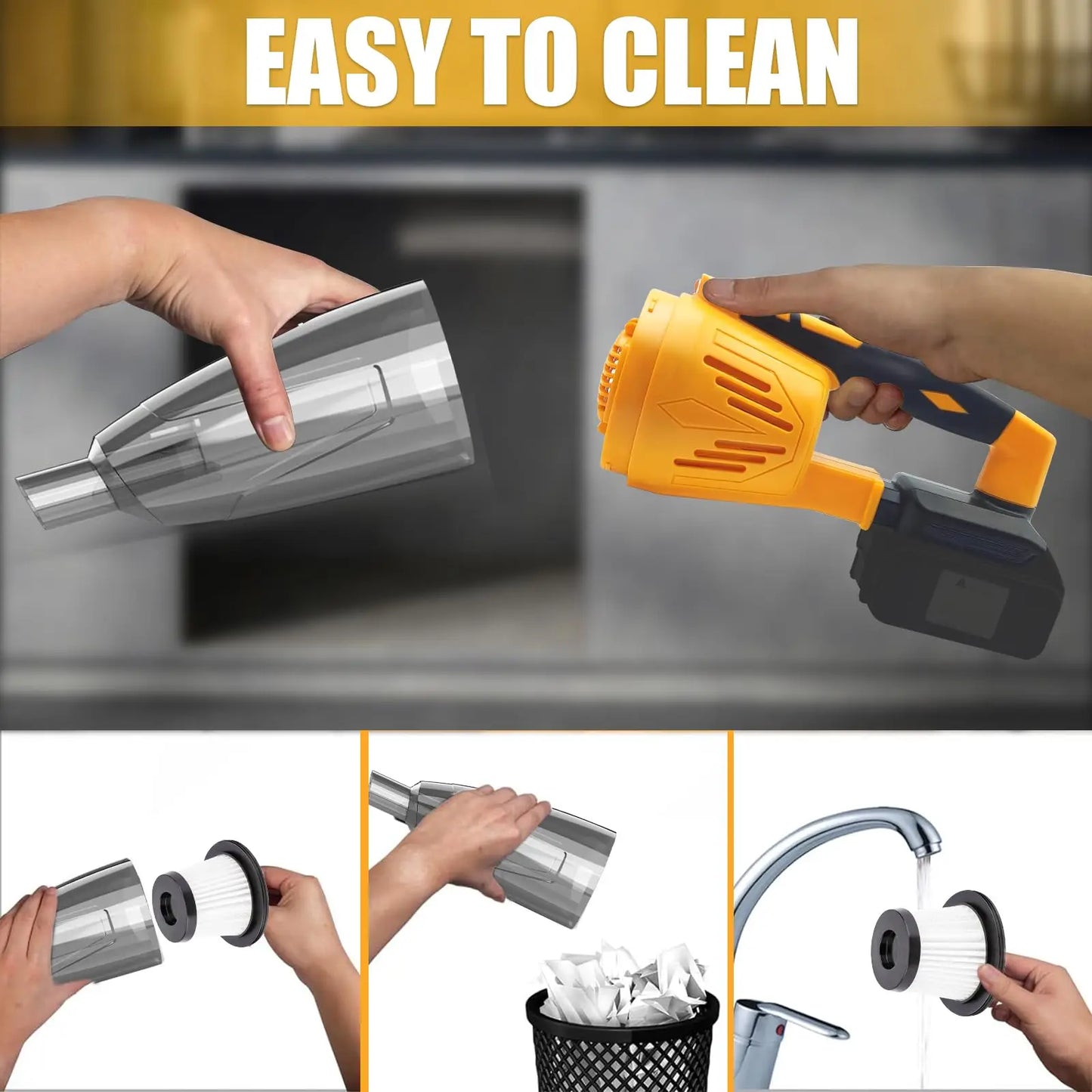 Mini Cordless Vacuum Cleaner - 15Kpa, Dewalt 20V Battery, Self-Standing