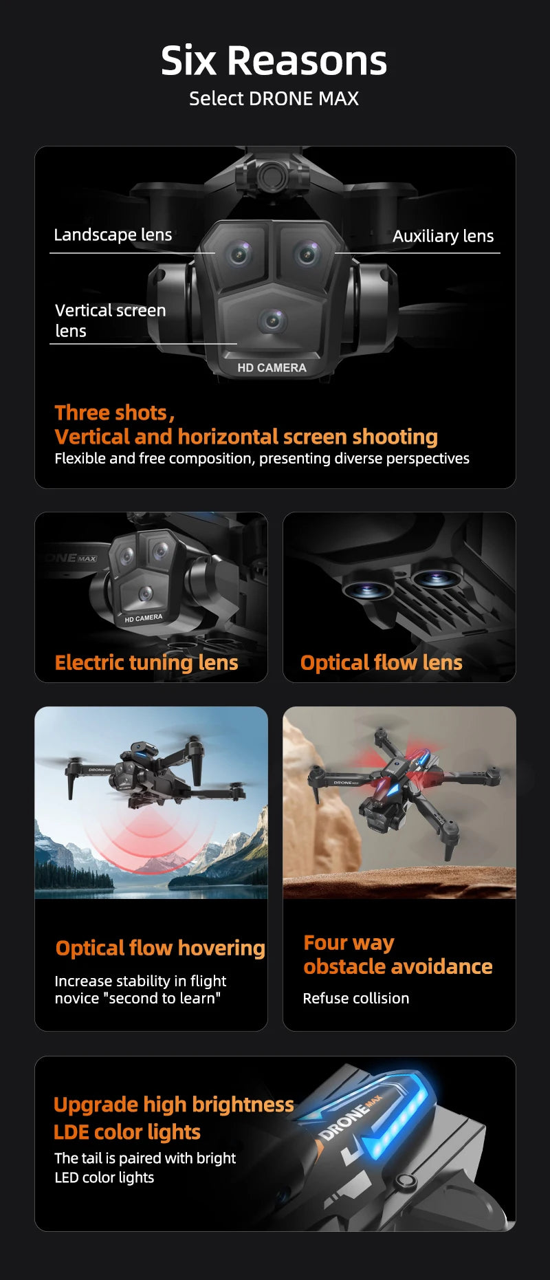 C10 Drone – HD Light Flow,Foldable, Gesture Photography, Black