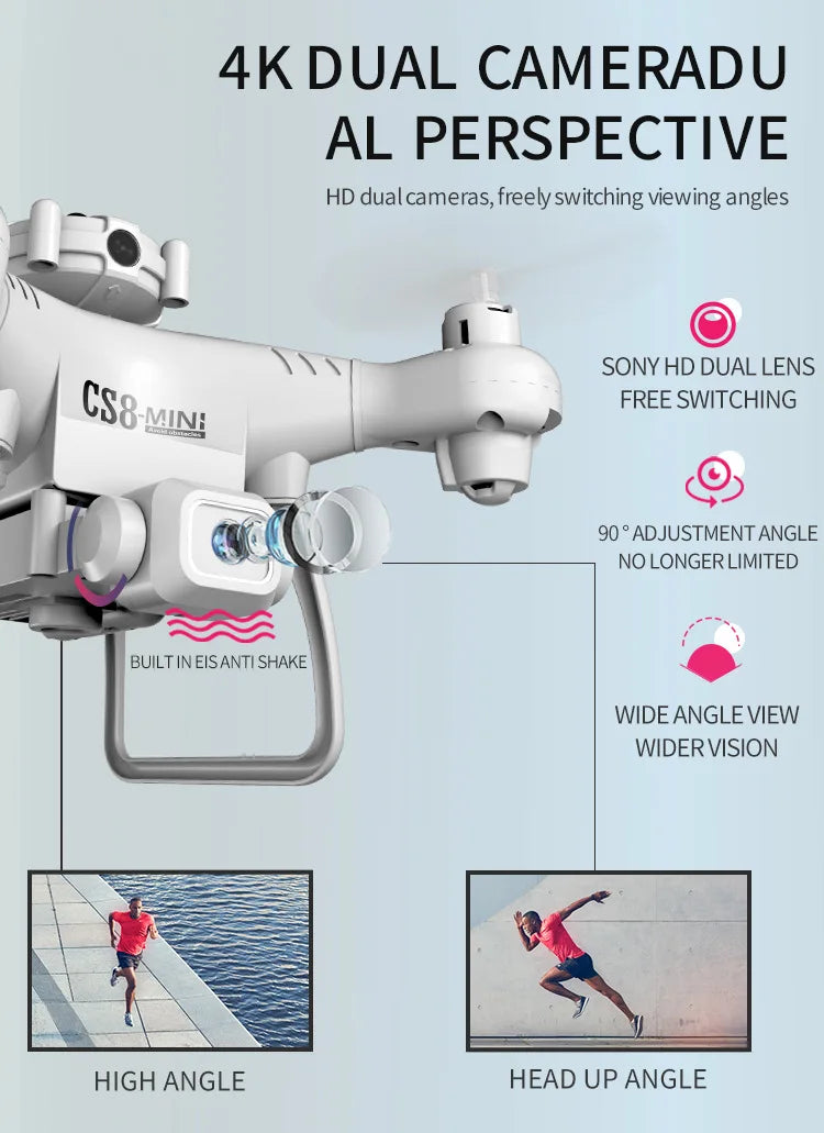CS8 MINI FPV Drone – 4K HD Dual Cam, Obstacle Avoidance, Beginner, Black