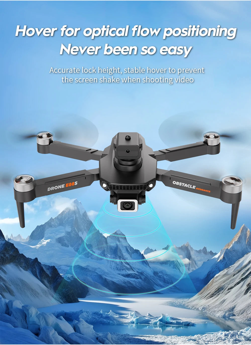 Mini Drone E88S 4k HD Dual Camera Foldable 360° Obstacle Avoidance WIFI FPV Brushless Quadcopter Helicopter Kids Toys Tarmac Pad