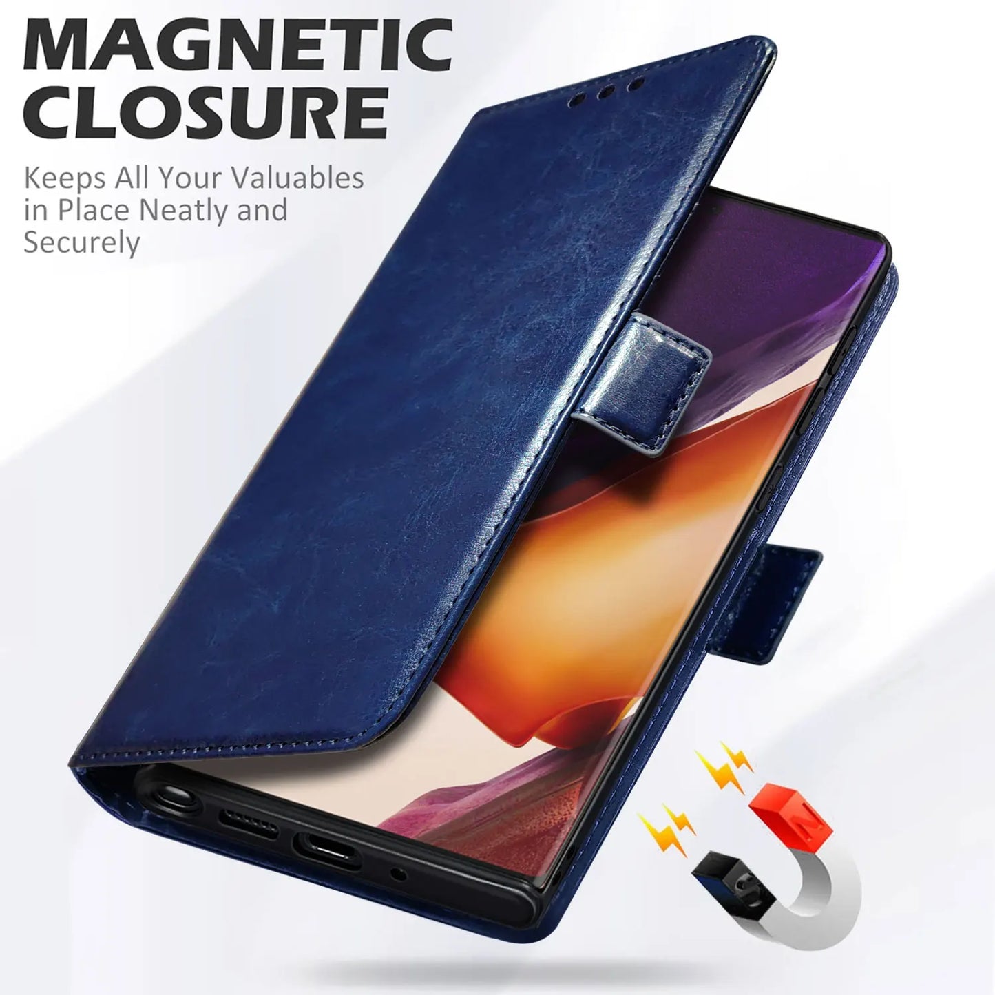 Blue For Samsung Galaxy Note 20 Ultra 5G Protective Phone Case Card Holder Slots Wallet Magnetic Flip Kickstand Leather Cover