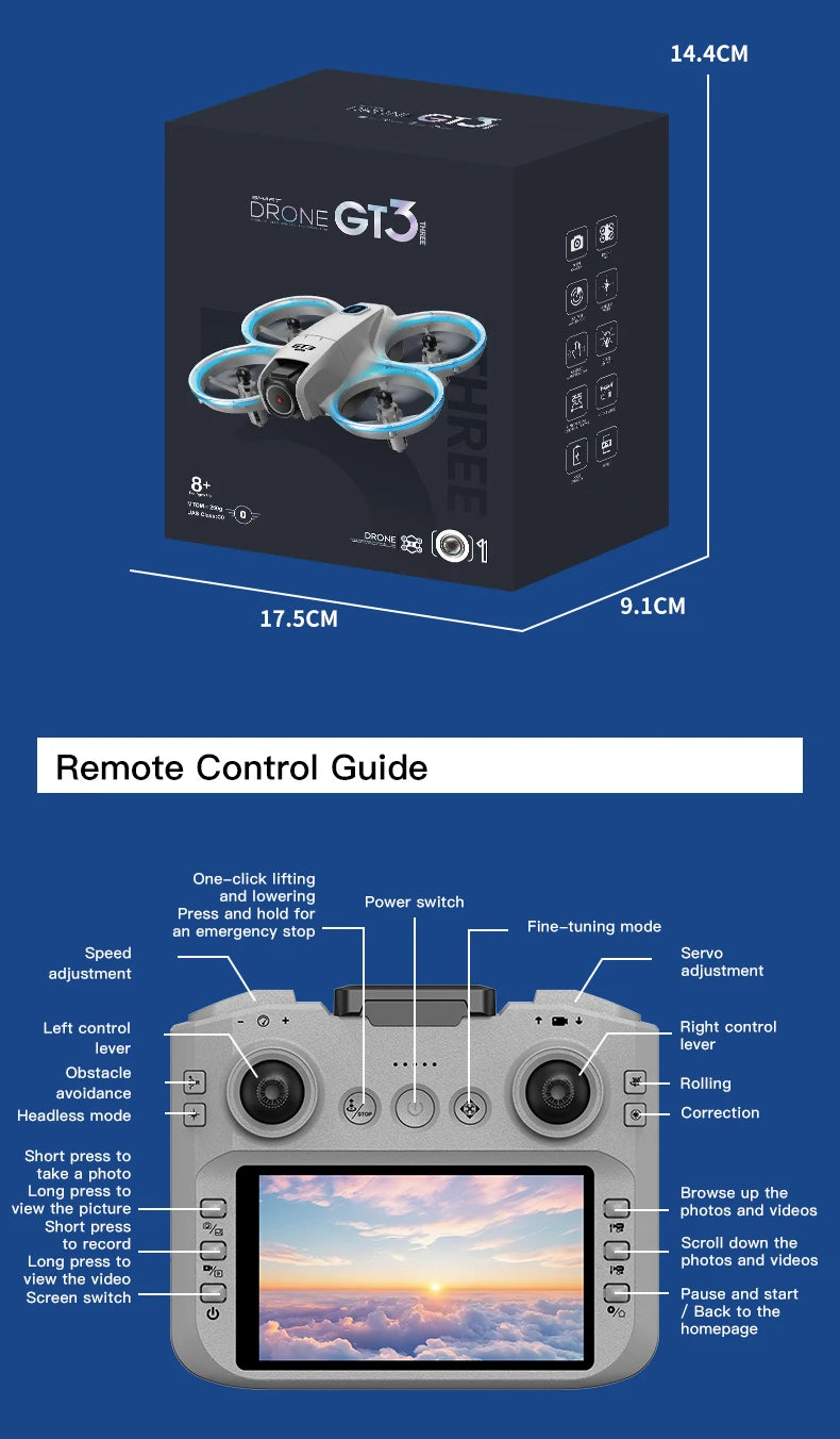 2025 NEW GT3 MAX Mini With LED Foldable Drones GPS 8K HD Dual Camera Brushless Motor Obstacle Avoidance RC Quadcopter Toys Gifts