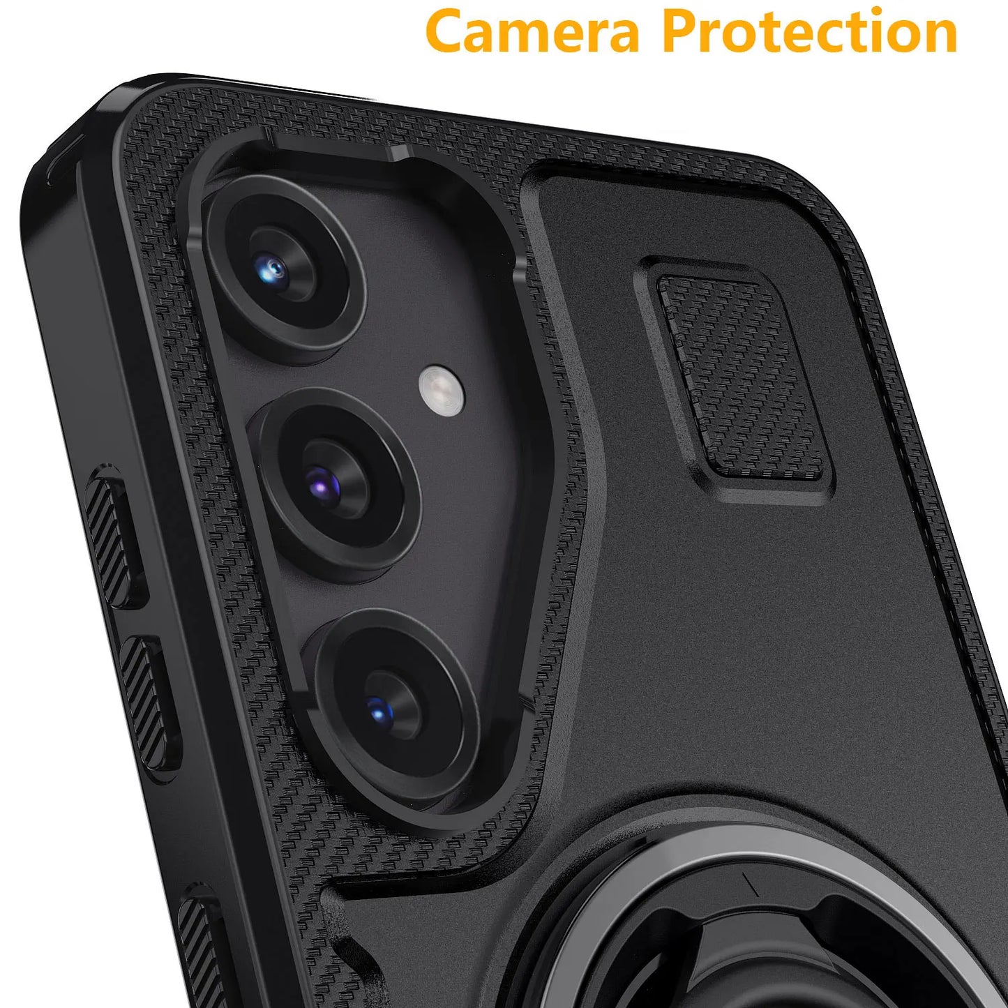 For Samsung Galaxy S25 S25 Plus S25 Ultra 5G Phone Case Hybrid Shockproof Double Ring Kickstand Rugged Cover Black