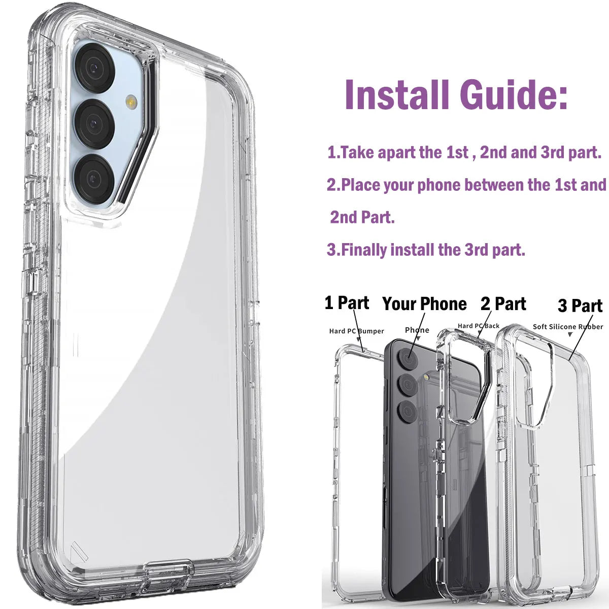 For Samsung Galaxy S25 /S25 Plus/ S25 Ultra 5G Phone Case Hybrid Rugged Shockproof Protective Heavy Duty Transparent Clear Cover