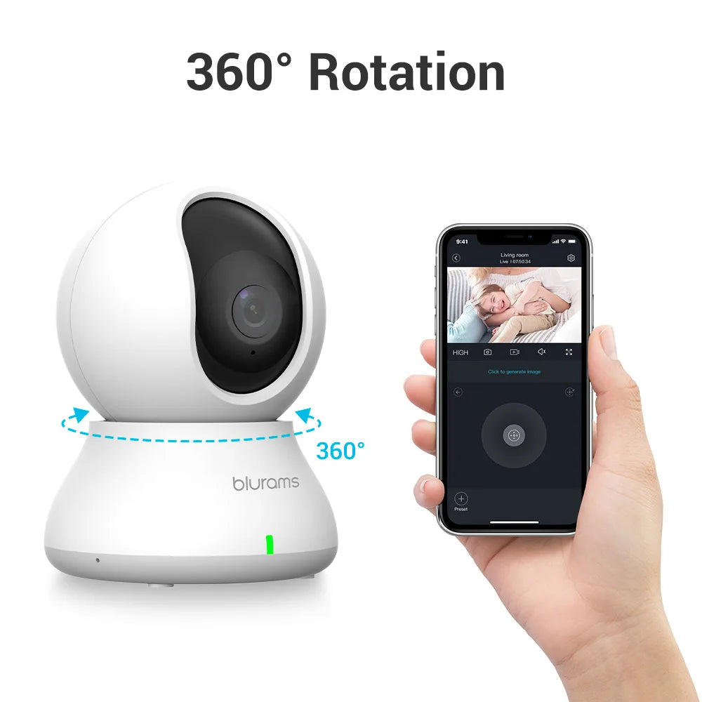 Blurams 2K HD Baby Monitor Camera – Motion Detection, 360° View, White