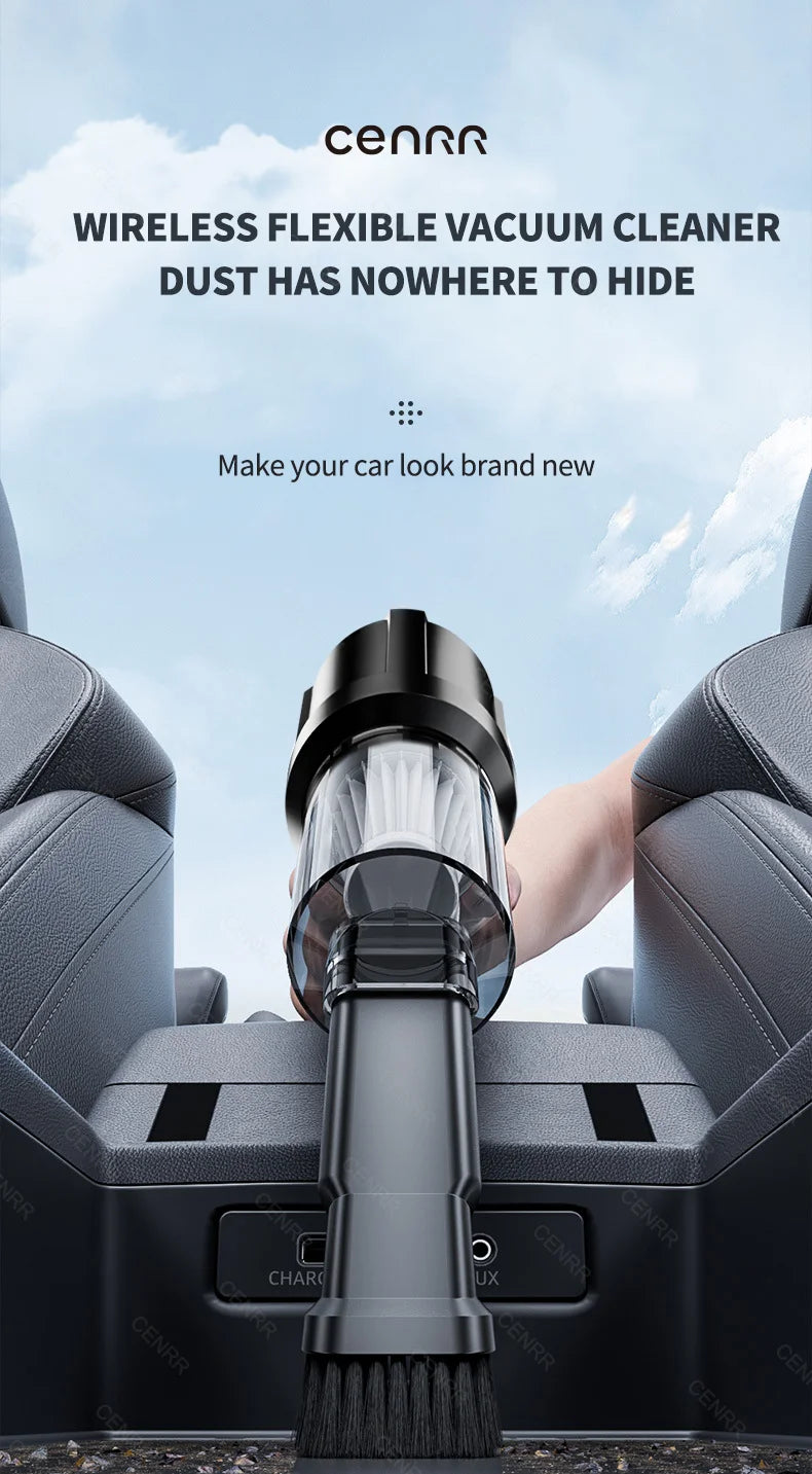 CENRR Car Vacuum Cleaner - High Pressure, Cordless, Mini Handheld Vac