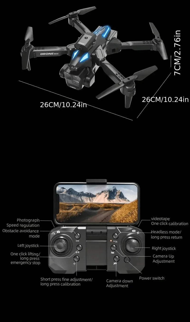 C10 RC Drone – 4K, 3 Cameras, WIFI FPV, Obstacle Avoidance, Black