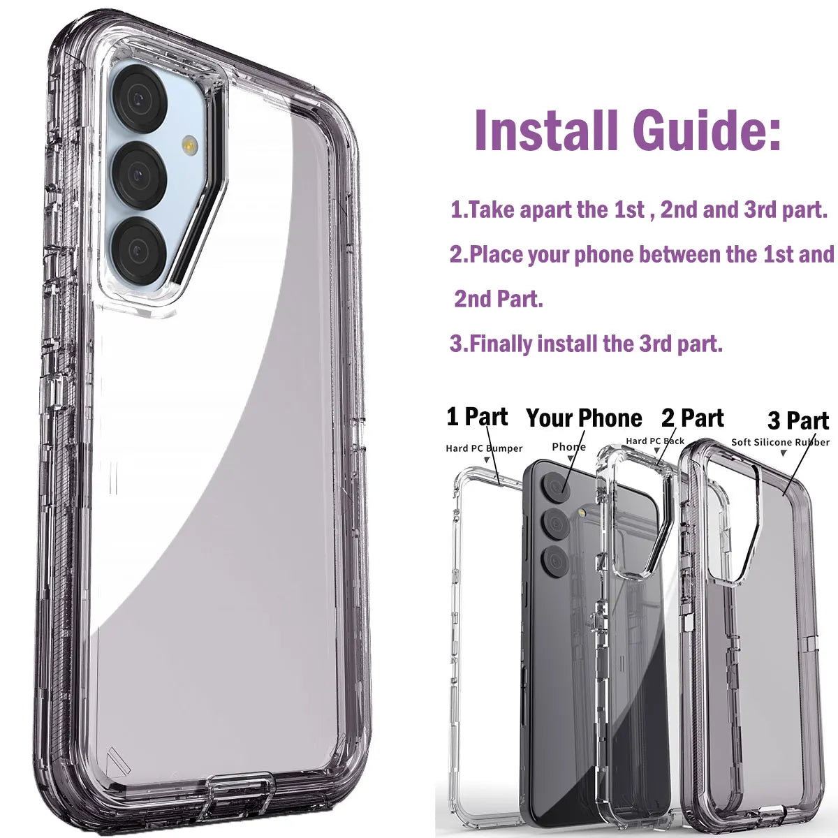 For Samsung Galaxy S25 /S25 Plus/ S25 Ultra 5G Phone Case Hybrid Rugged Shockproof Protective Heavy Duty Transparent Clear Cover