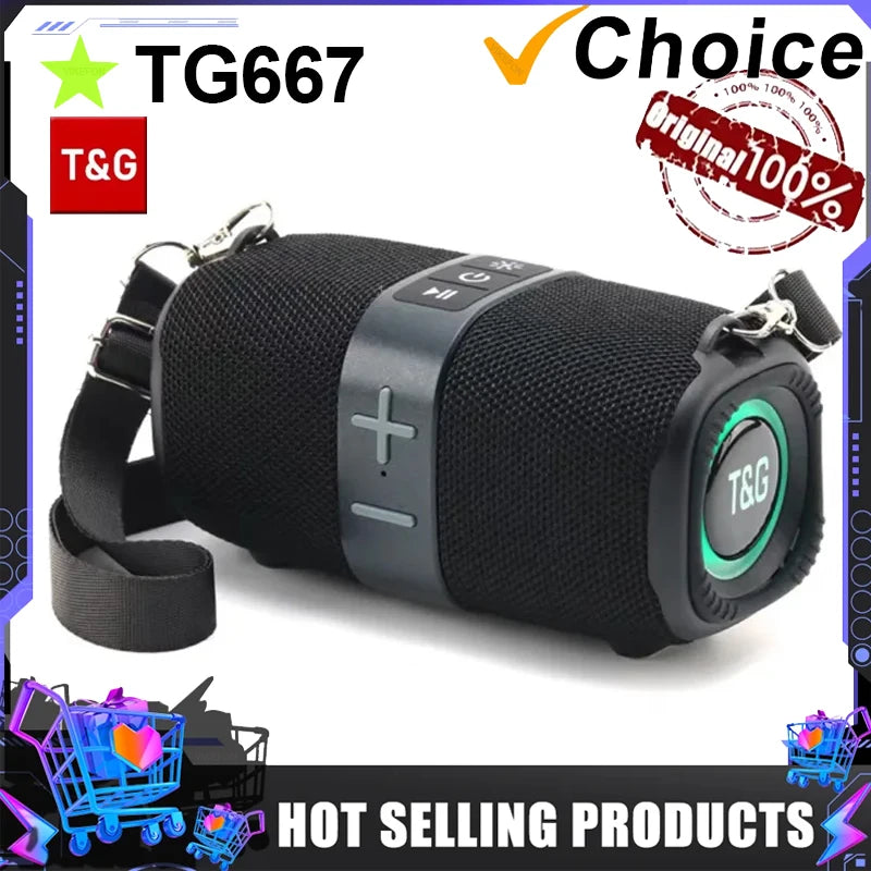 T&G TG667 Bluetooth Speaker – Crossbody, LED, USB/AUX/TF/FM Compatible