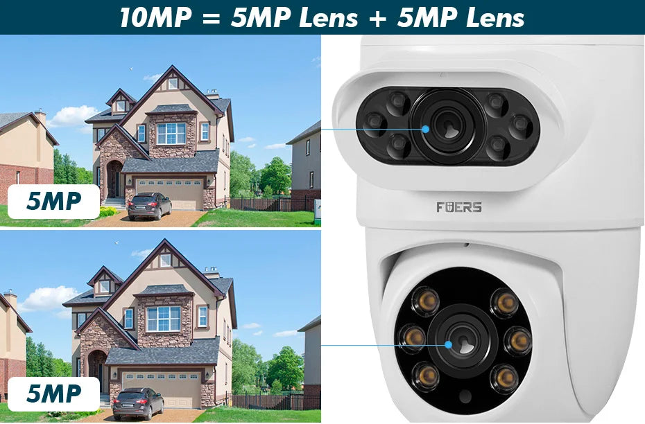 FUERS 5K Dual Lens IP Camera - 10MP, Auto Tracking, Outdoor WiFi CCTV