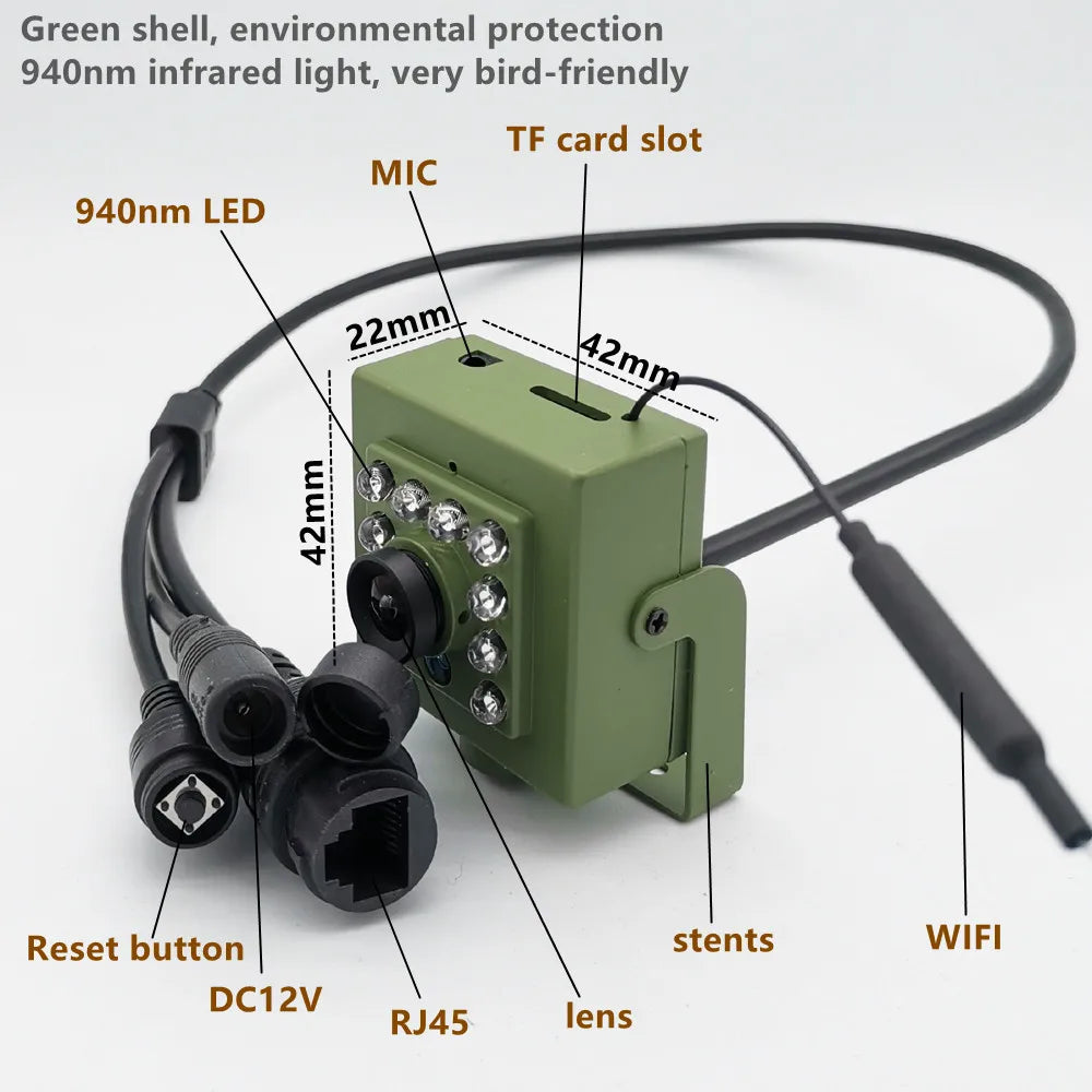 Green WiFi Bird Box Camera - 1920P/1080P, Audio, IR Night Vision, 2.8mm Lens
