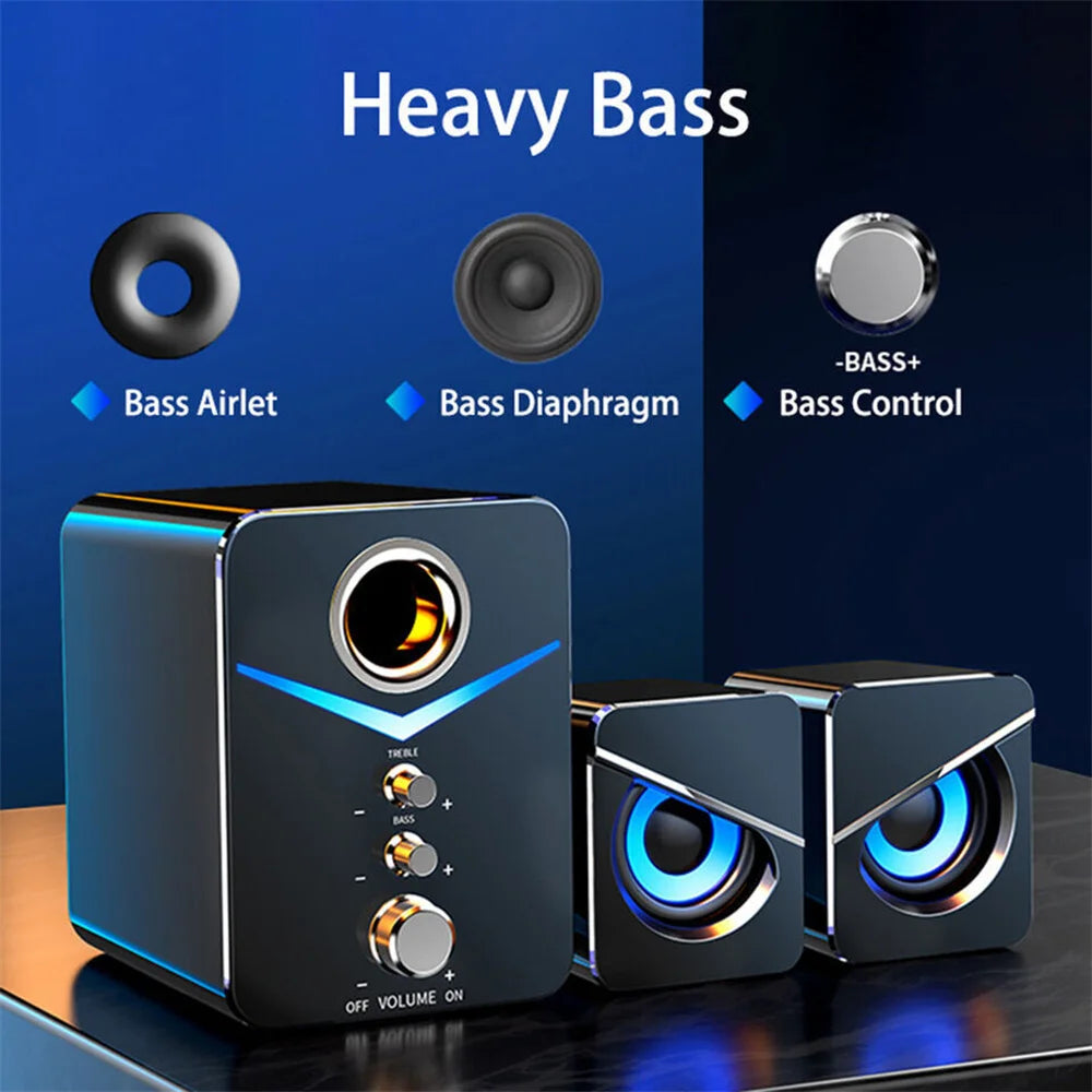 SoundCore Speakers – USB Computer Stereo, LED, Bass Control, Black