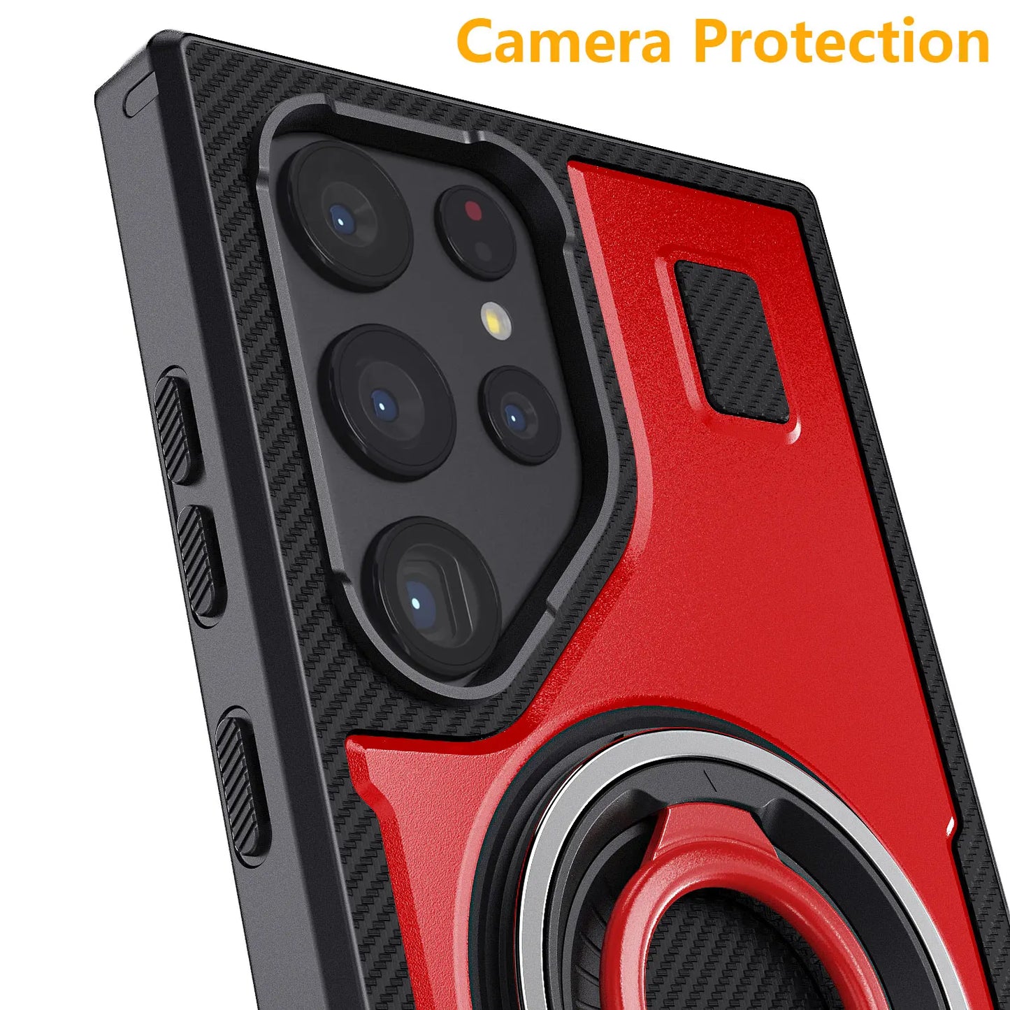 For Samsung Galaxy S22 Ultra 5G Phone Case Hybrid Shockproof Double Ring Kickstand Rugged Hybrid Slim Hard Phone Cover Red
