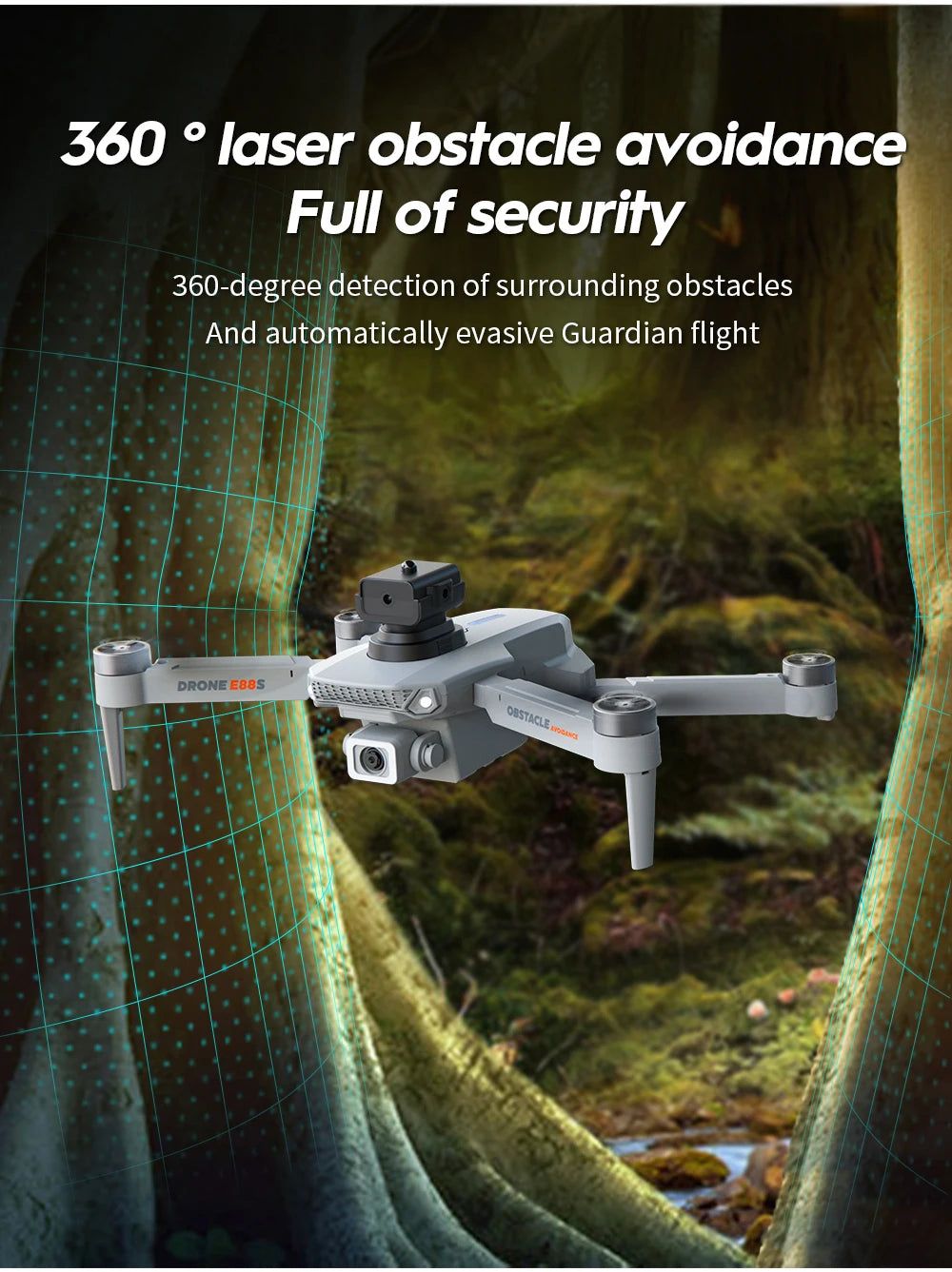 Mini Drone E88S 4k HD Dual Camera Foldable 360° Obstacle Avoidance WIFI FPV Brushless Quadcopter Helicopter Kids Toys Tarmac Pad