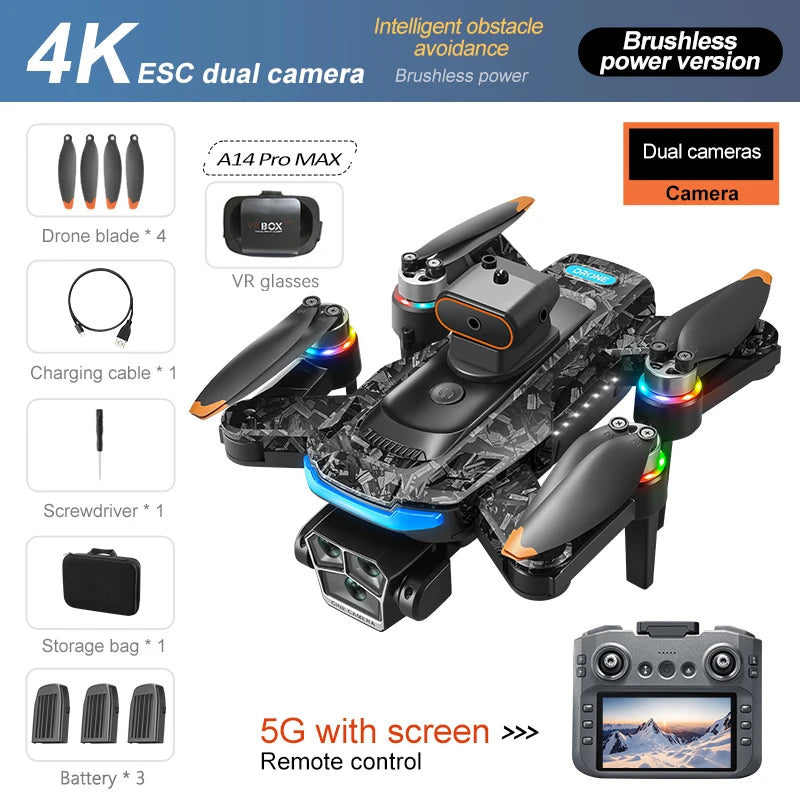 Xiaomi Drone A14Pro Max 8K HD Three Camera Brushless Optical Flow Obstacle Avoidance Foldable Quadcopter UAV Toys RC 20000M