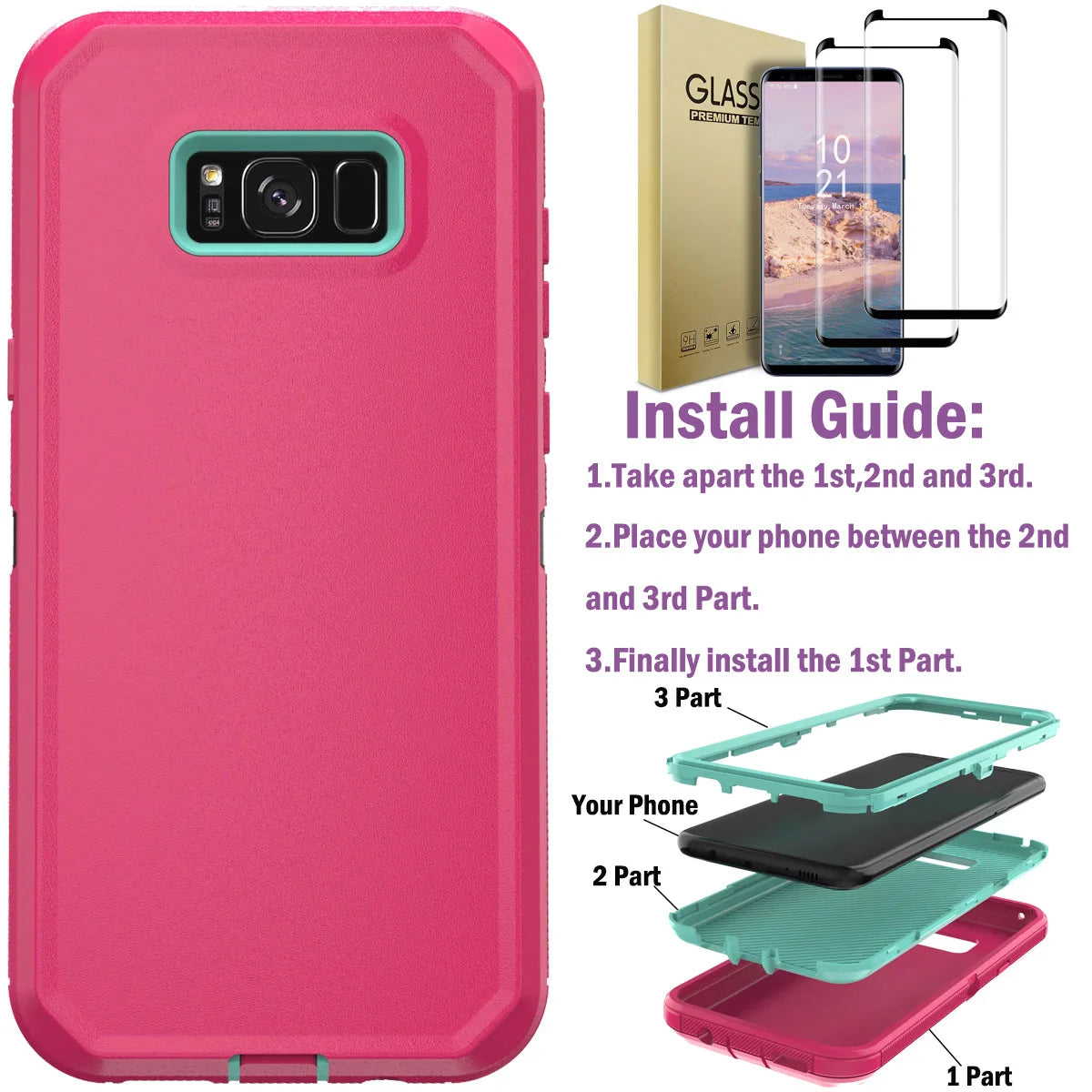 For Samsung Galaxy S8 S8 Plus Rugged Phone Case Shockproof Cover And 2pcs Tempered Glass Screen Protectors Case Friendly Clear