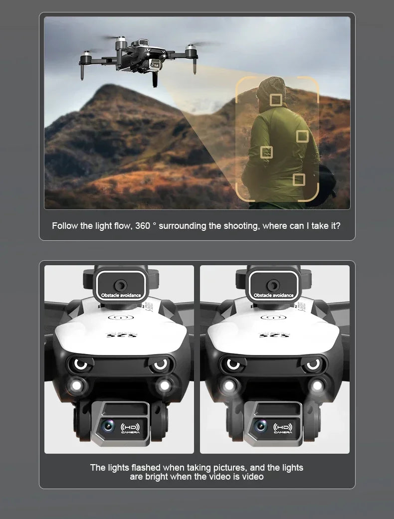 S2S Mini Drone – 8K HD Camera, 25Min Flight, Brushless, Foldable, Black