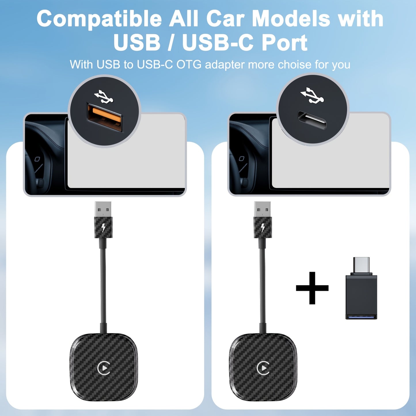 Wireless CarPlay Adapter Wired to Wireless Plug & Play - Wireless 5.0, Auto Connect, Compatible with 600+ Cars (2016+), USB-Powered for iPhone iOS 10+, Carplay Wireless Adapter, Call Management, Compact Design, Highquality El