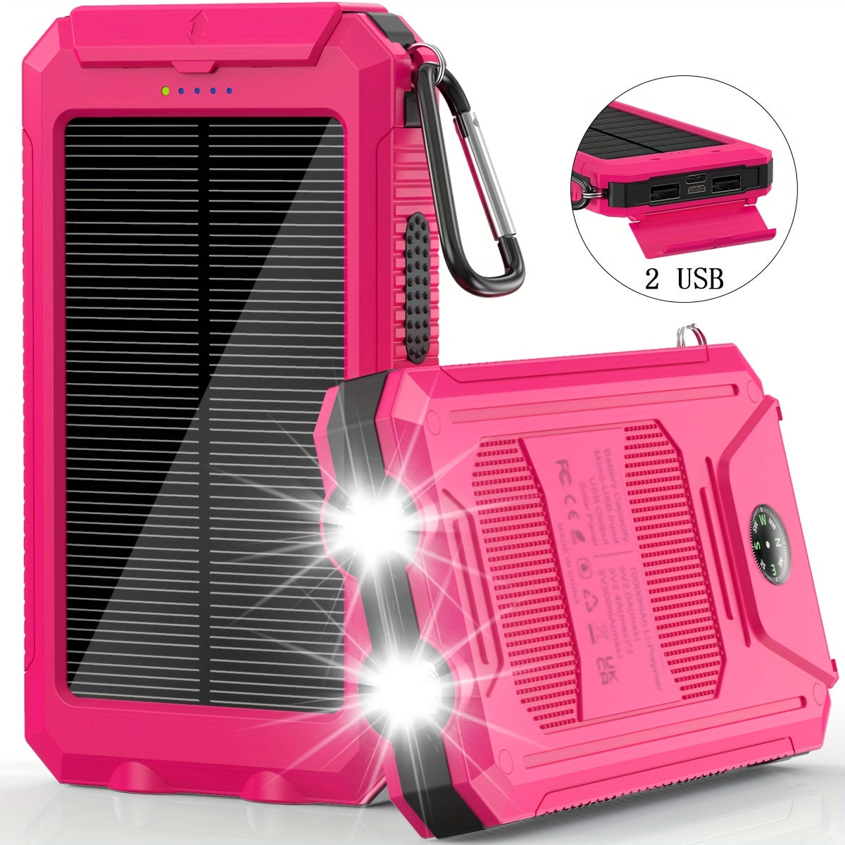 20000mAh Solar Powered Power Bank with Flashlight/USB/Type-C/Micro-Interface/G Compass, Suitable for Mobile Digital Electronics Devices, Durable and Long-lasting, Travel Camping, LED Flashlight, Climbing Buckle. Portable Sola