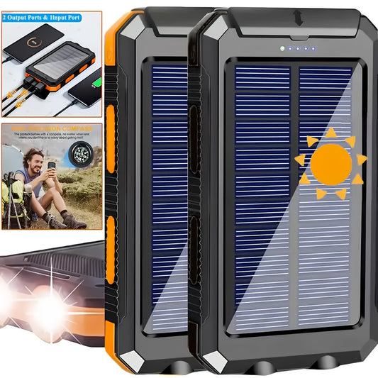 20000mAh Solar Powered Power Bank with Flashlight/USB/Type-C/Micro-Interface/G Compass, Suitable for Mobile Digital Electronics Devices, Durable and Long-lasting, Travel Camping, LED Flashlight, Climbing Buckle. Portable Sola