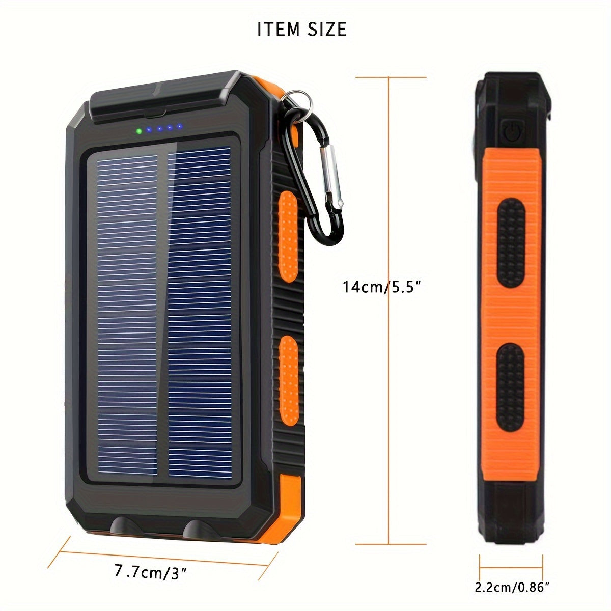 20000mAh Solar Powered Power Bank with Flashlight/USB/Type-C/Micro-Interface/G Compass, Suitable for Mobile Digital Electronics Devices, Durable and Long-lasting, Travel Camping, LED Flashlight, Climbing Buckle. Portable Sola